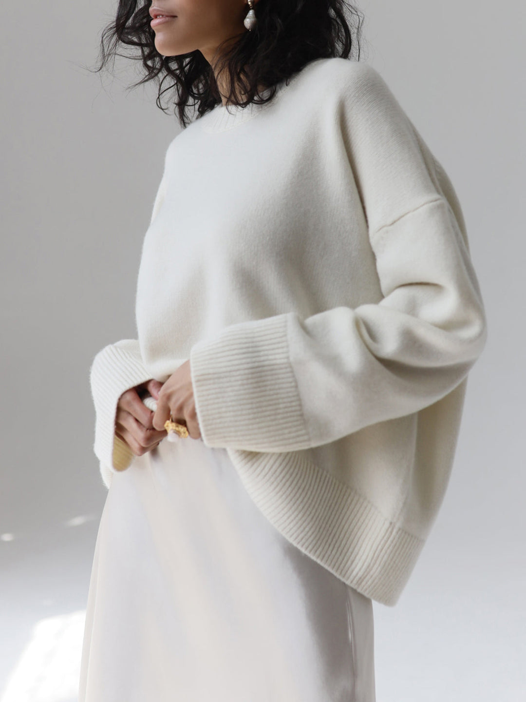 Damski Sweter z Dzianiny Prążkowany Oversize | Zimowy