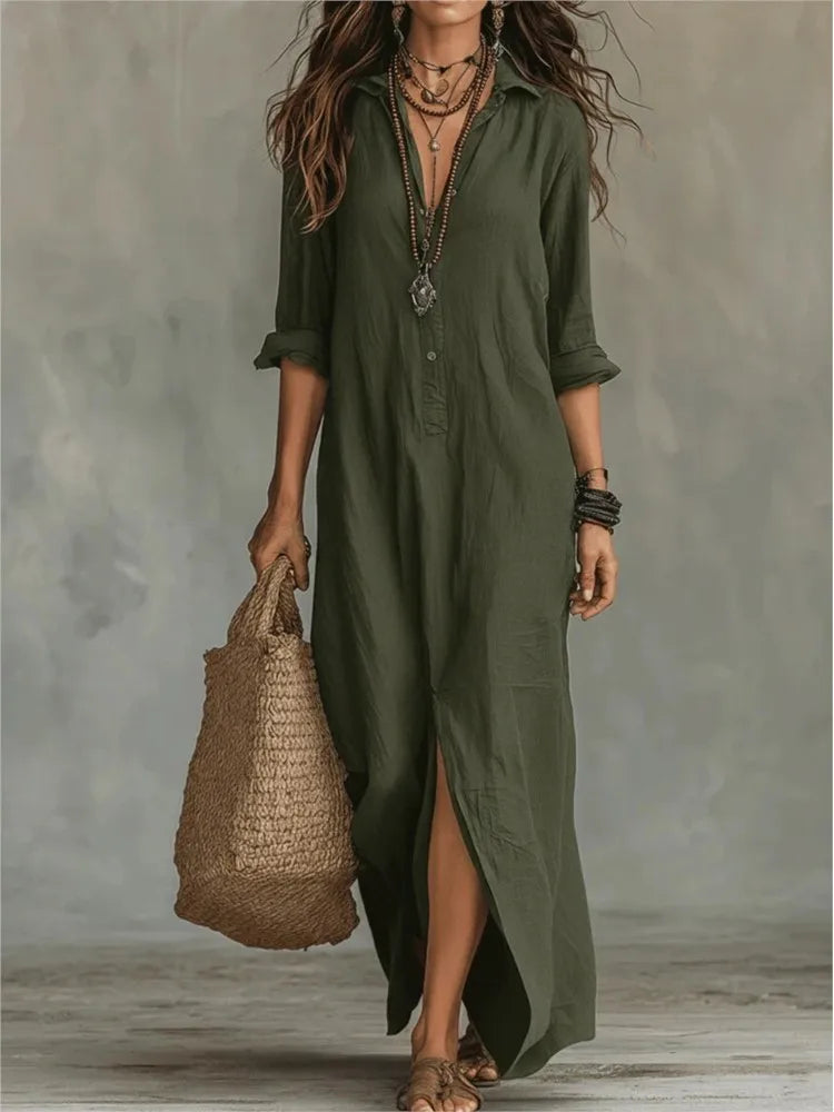 Damska Sukienka Koszulowa Boho | Maxi