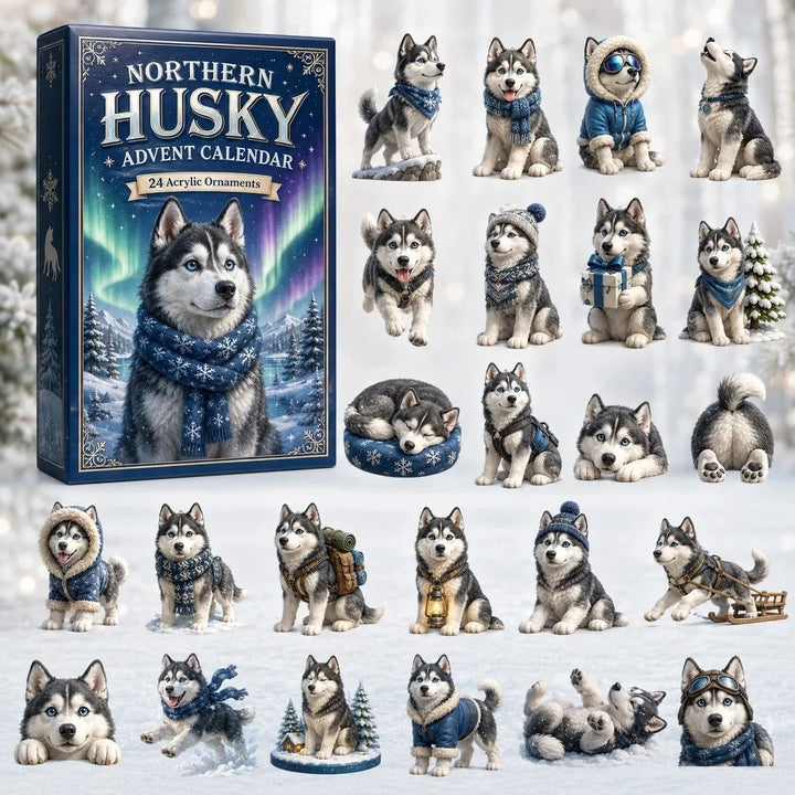 Kalendarz Adwentowy z Psami Husky | Świąteczny