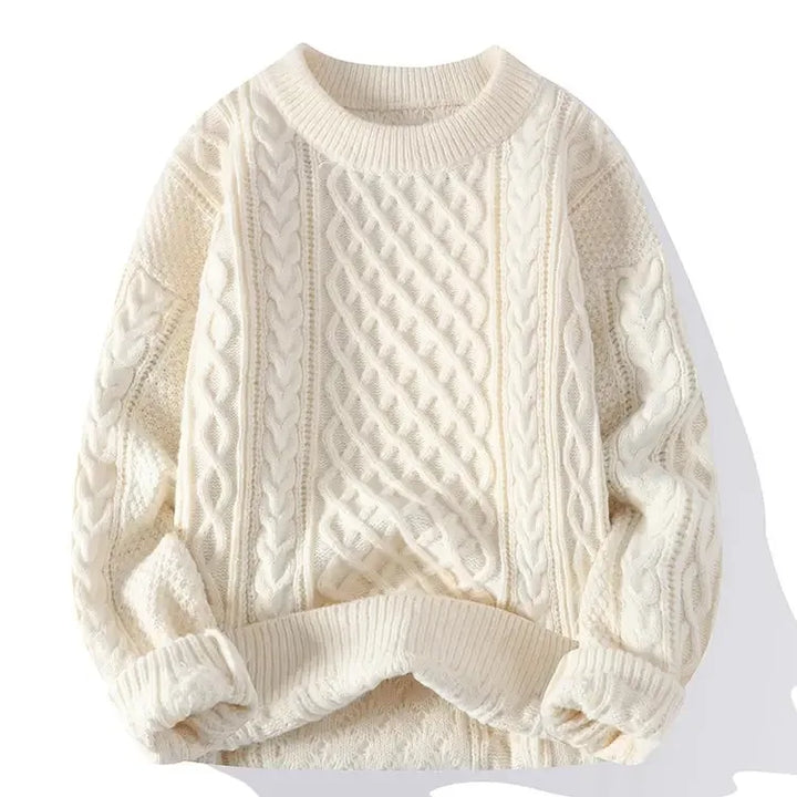 Męski Sweter w Warkocze z Okrągłym Dekoltem | Gruby