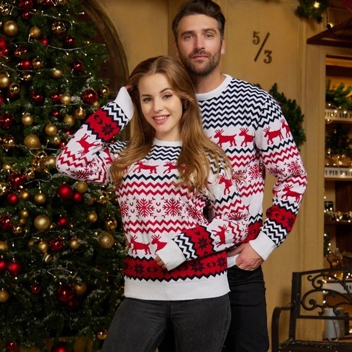 Unisex Sweter Norweski Świąteczny z Dzianiny w Renifery | Ciepły