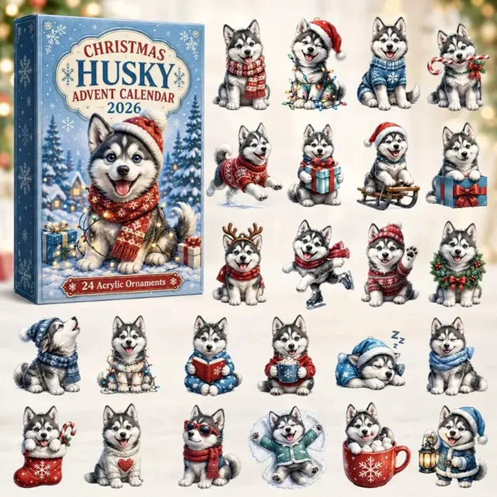 Kalendarz Adwentowy z Psami Husky | Świąteczny