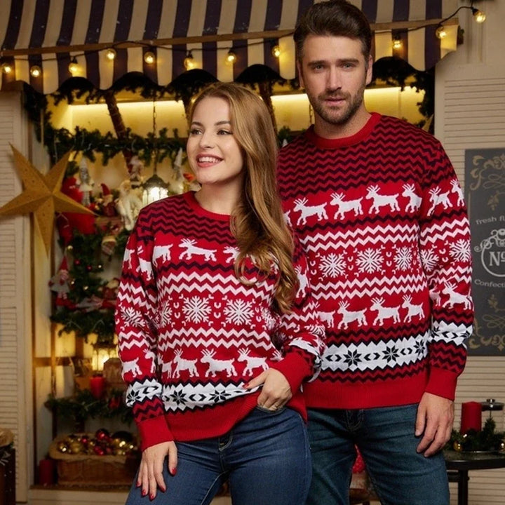 Unisex Sweter Norweski Świąteczny z Dzianiny w Renifery | Ciepły