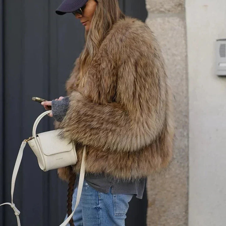 Damski Pluszowa Oversize'owa Kurtka Skrócona | Zima