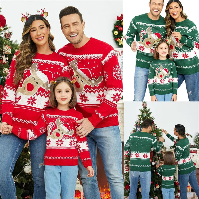 Rodzinny Sweter Świąteczny z Dzianiny | Okrągły Dekolt
