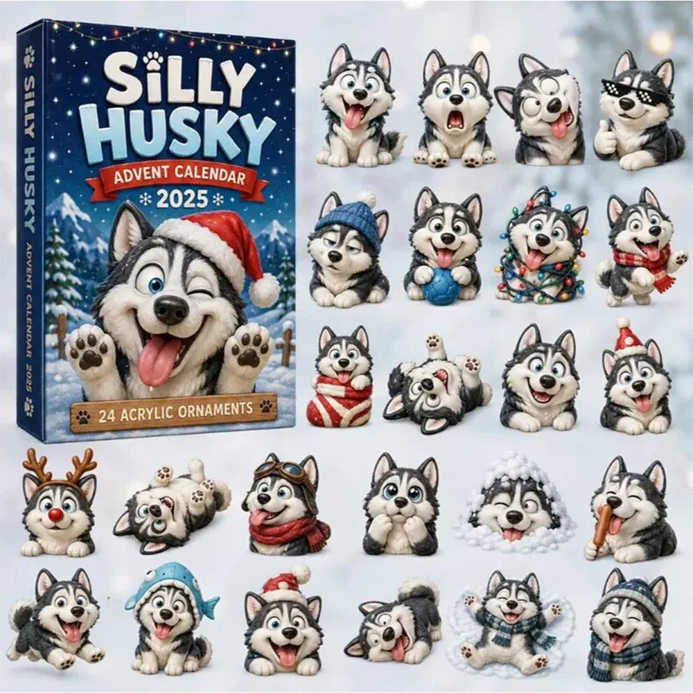 Kalendarz Adwentowy z Psami Husky | Świąteczny