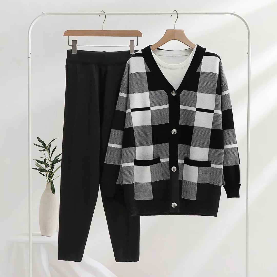 Damski Komplet Kardigan Spodnie Prążkowany | Loungewear