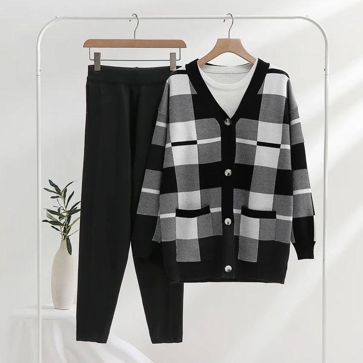 Damski Komplet Kardigan Spodnie Prążkowany | Loungewear