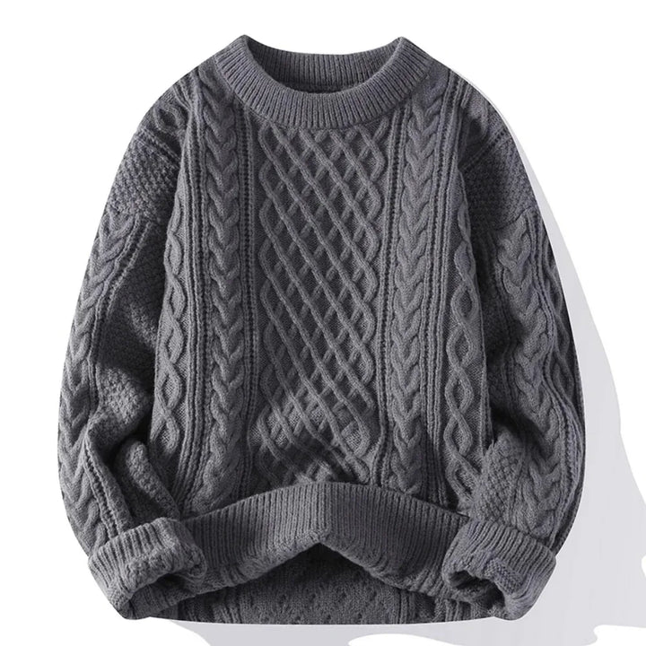 Męski Sweter w Warkocze z Okrągłym Dekoltem | Gruby