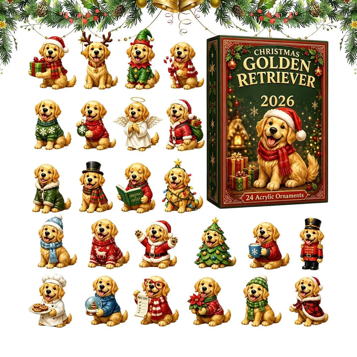 Kalendarz Adwentowy z Zawieszkami Golden Retriever | Świąteczny