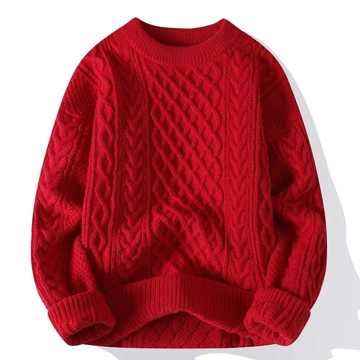 Męski Sweter w Warkocze z Okrągłym Dekoltem | Gruby