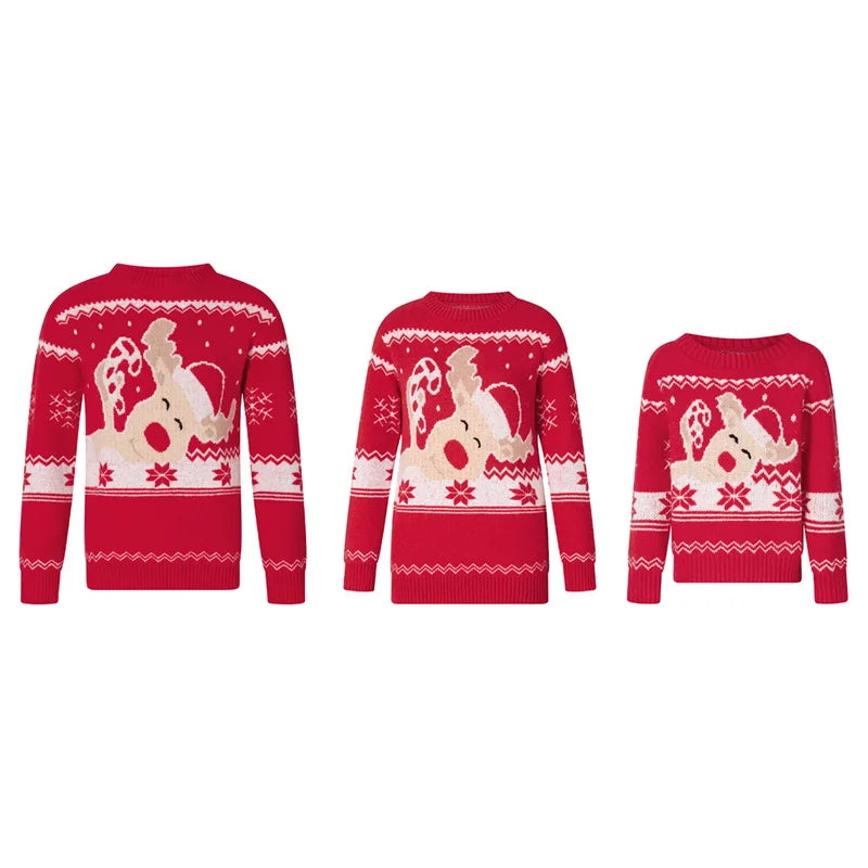 Rodzinny Sweter Świąteczny z Dzianiny | Okrągły Dekolt