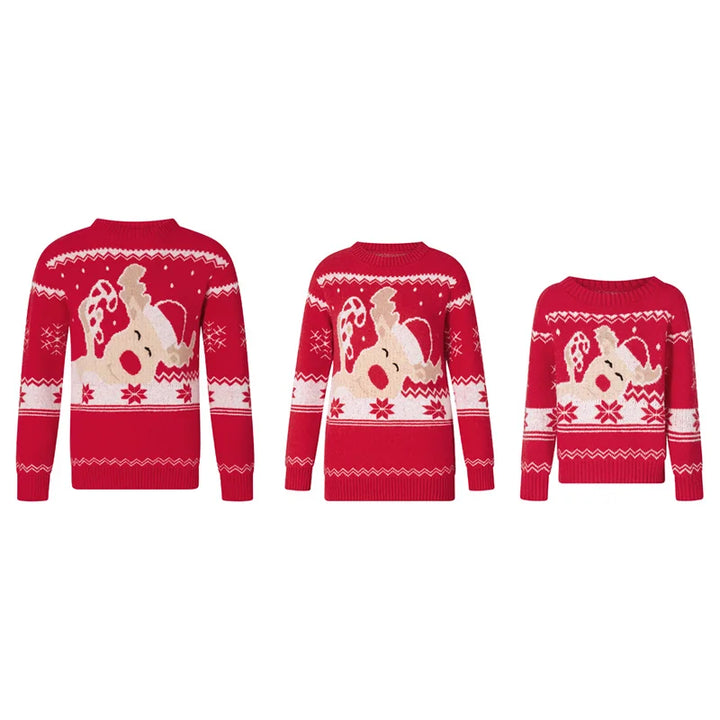 Rodzinny Sweter Świąteczny z Dzianiny | Okrągły Dekolt