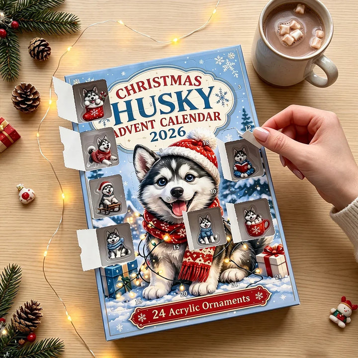 Kalendarz Adwentowy z Psami Husky | Świąteczny