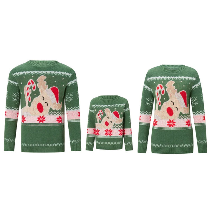 Rodzinny Sweter Świąteczny z Dzianiny | Okrągły Dekolt