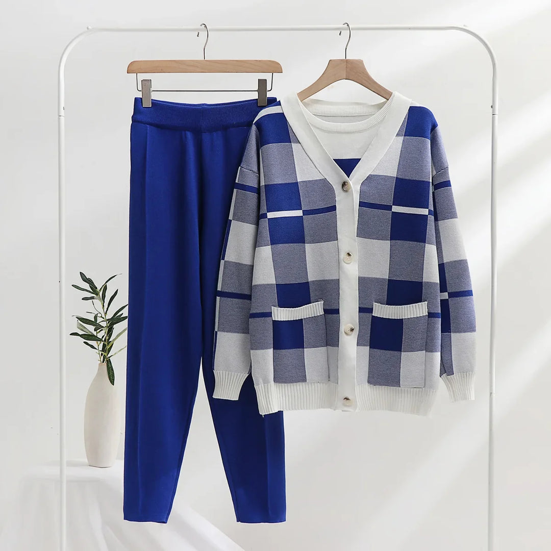 Damski Komplet Kardigan Spodnie Prążkowany | Loungewear
