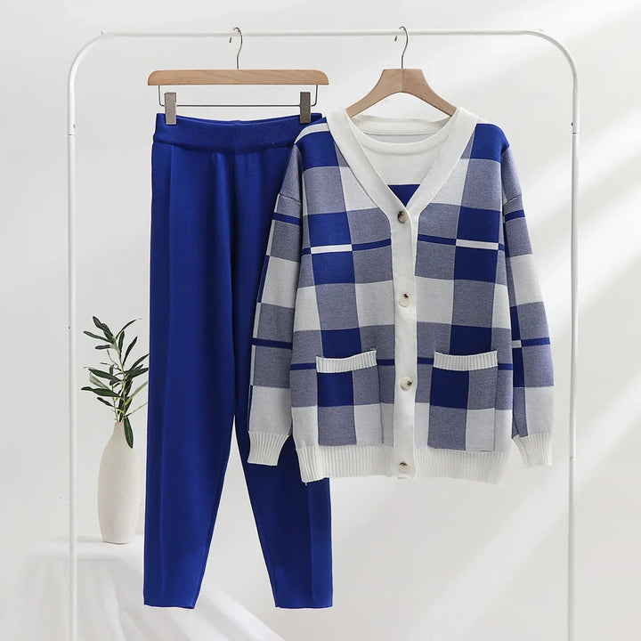 Damski Komplet Kardigan Spodnie Prążkowany | Loungewear