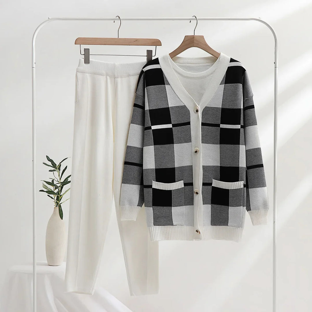 Damski Komplet Kardigan Spodnie Prążkowany | Loungewear