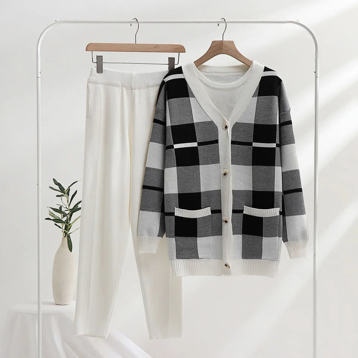 Damski Komplet Kardigan Spodnie Prążkowany | Loungewear