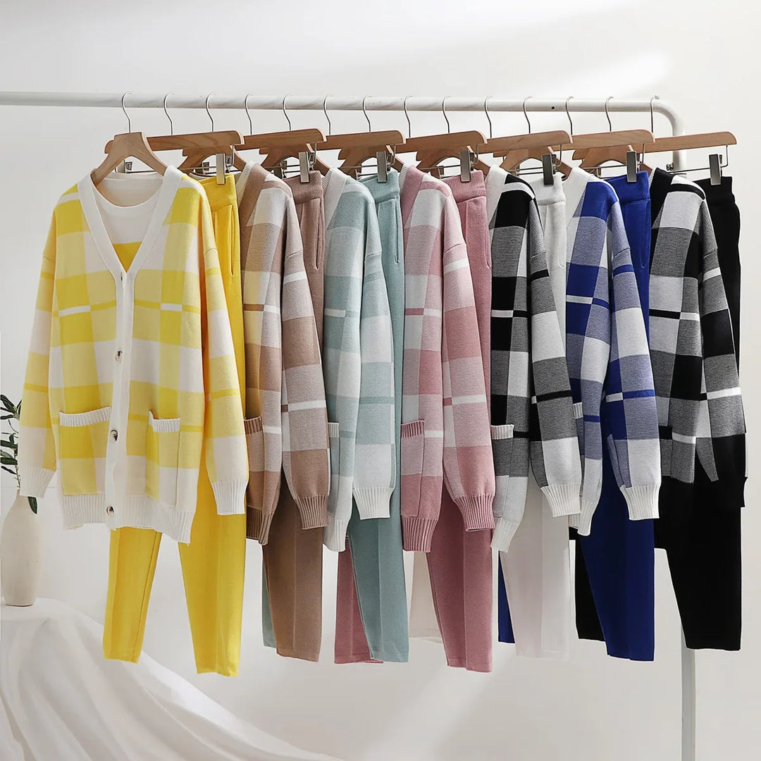 Damski Komplet Kardigan Spodnie Prążkowany | Loungewear