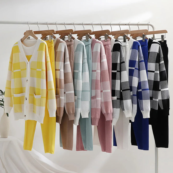 Damski Komplet Kardigan Spodnie Prążkowany | Loungewear