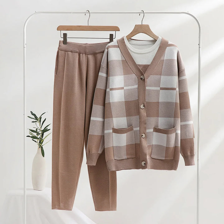 Damski Komplet Kardigan Spodnie Prążkowany | Loungewear