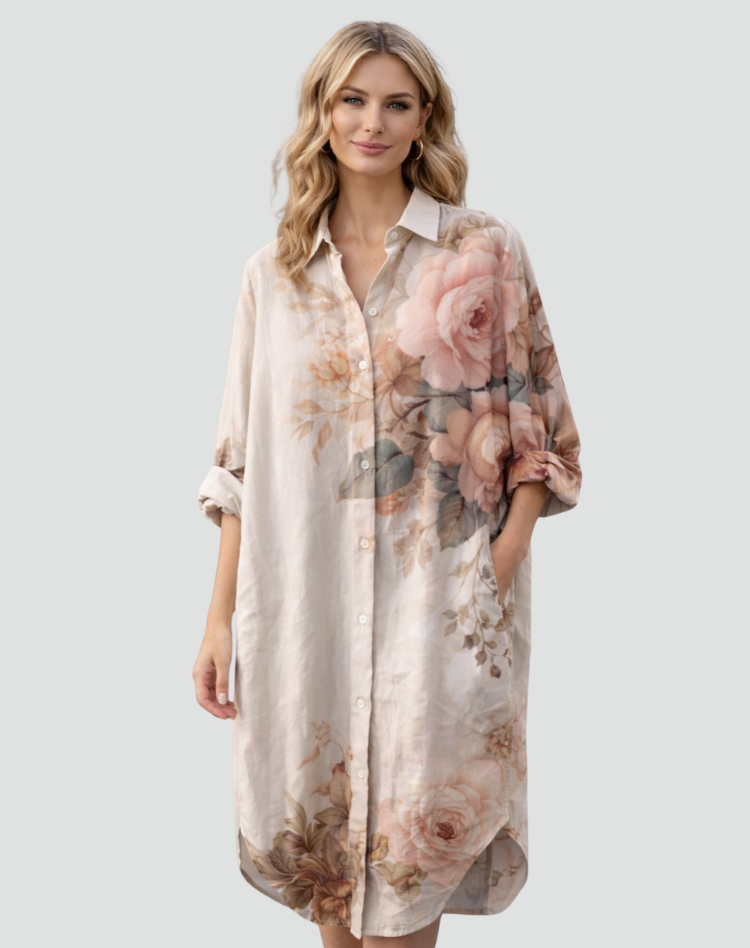 Damska Oversize Sukienka Koszulowa | Midi