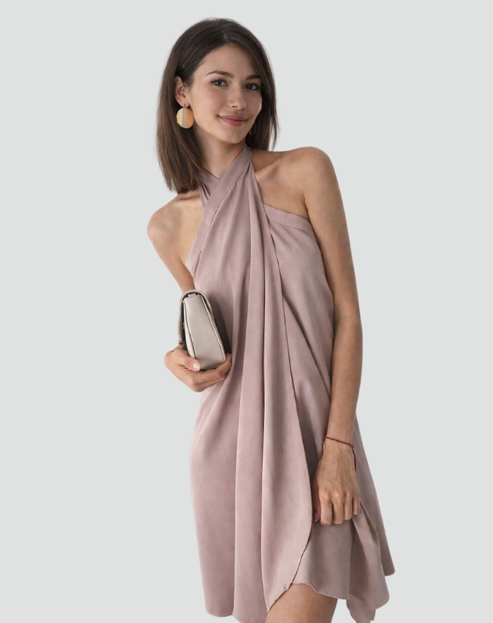Damska Sukienka Z Drapowanym Dekoltem Typu Halter | Mini