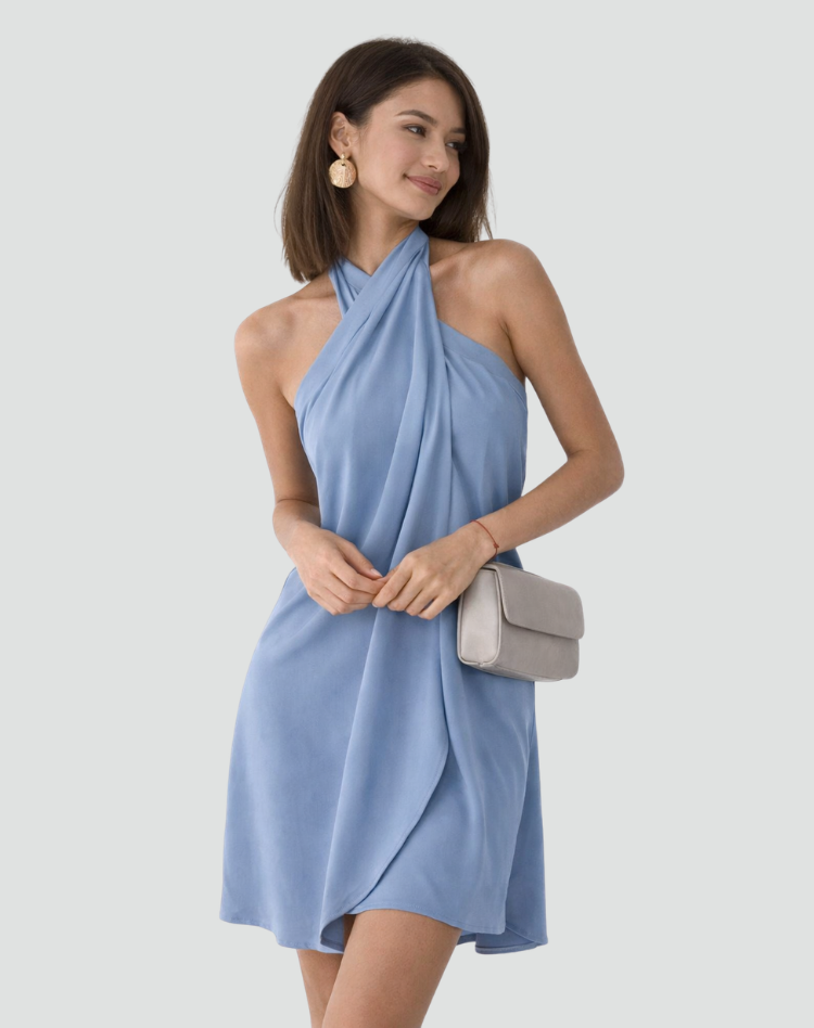 Damska Sukienka Z Drapowanym Dekoltem Typu Halter | Mini