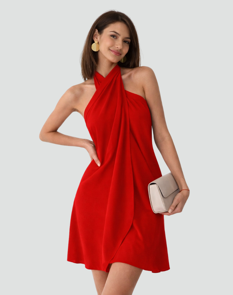 Damska Sukienka Z Drapowanym Dekoltem Typu Halter | Mini