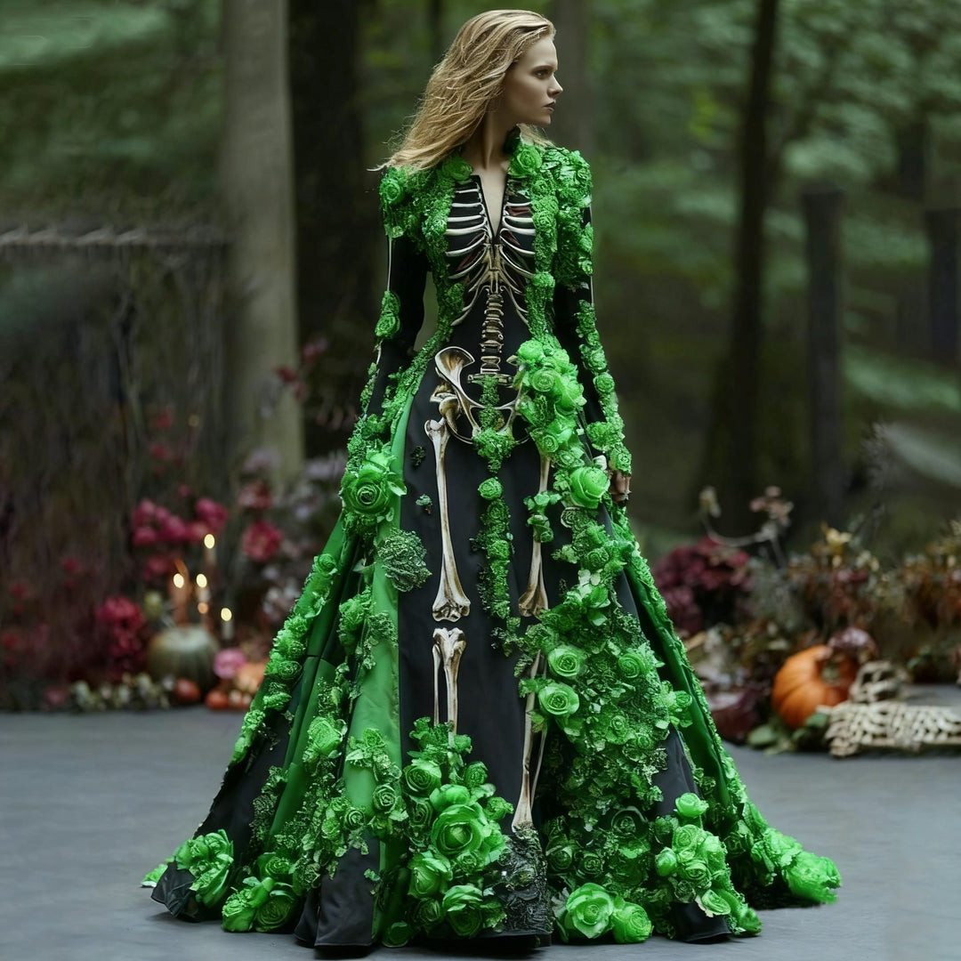 Damska Sukienka Maxi Impreza w Kwiaty | Halloween