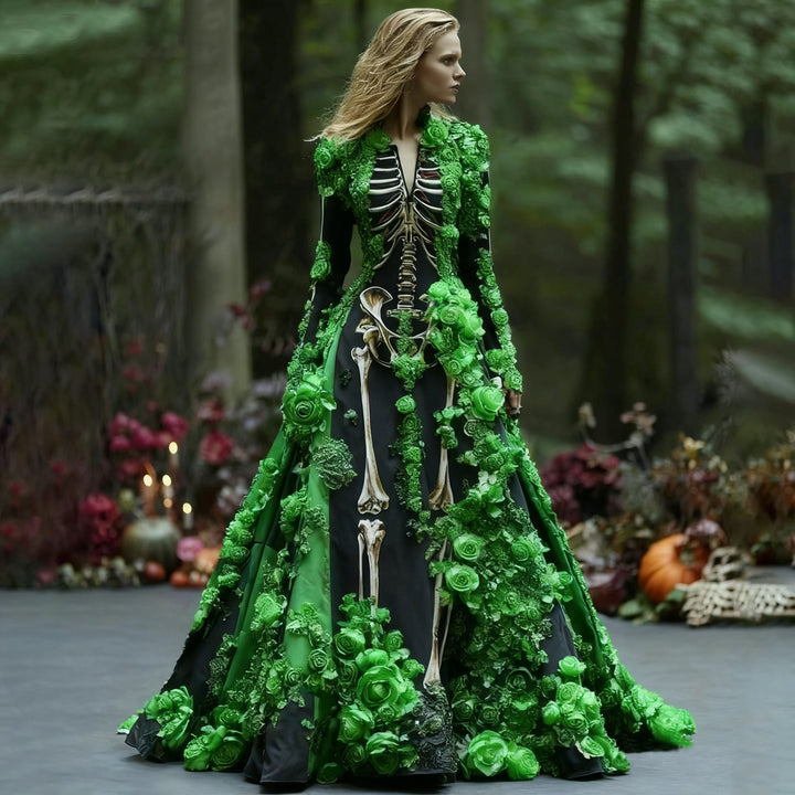 Damska Sukienka Maxi Impreza w Kwiaty | Halloween