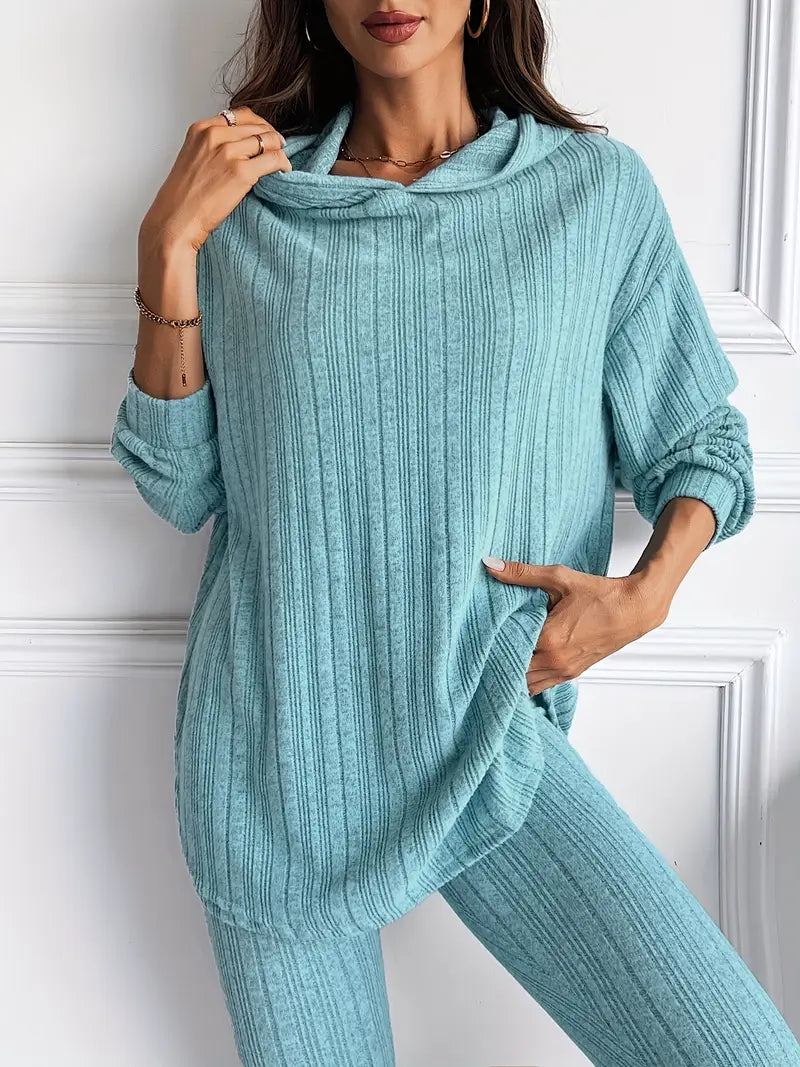 Damski Komplet Prążkowany Slim Fit z Dzianiny | Oversize