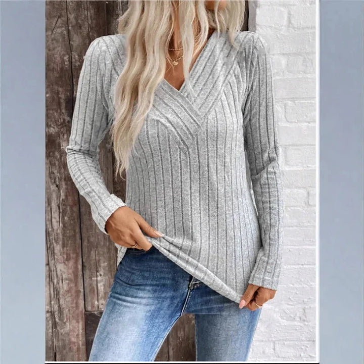 Damski Top Prążkowany Kopertowy | V-Neck
