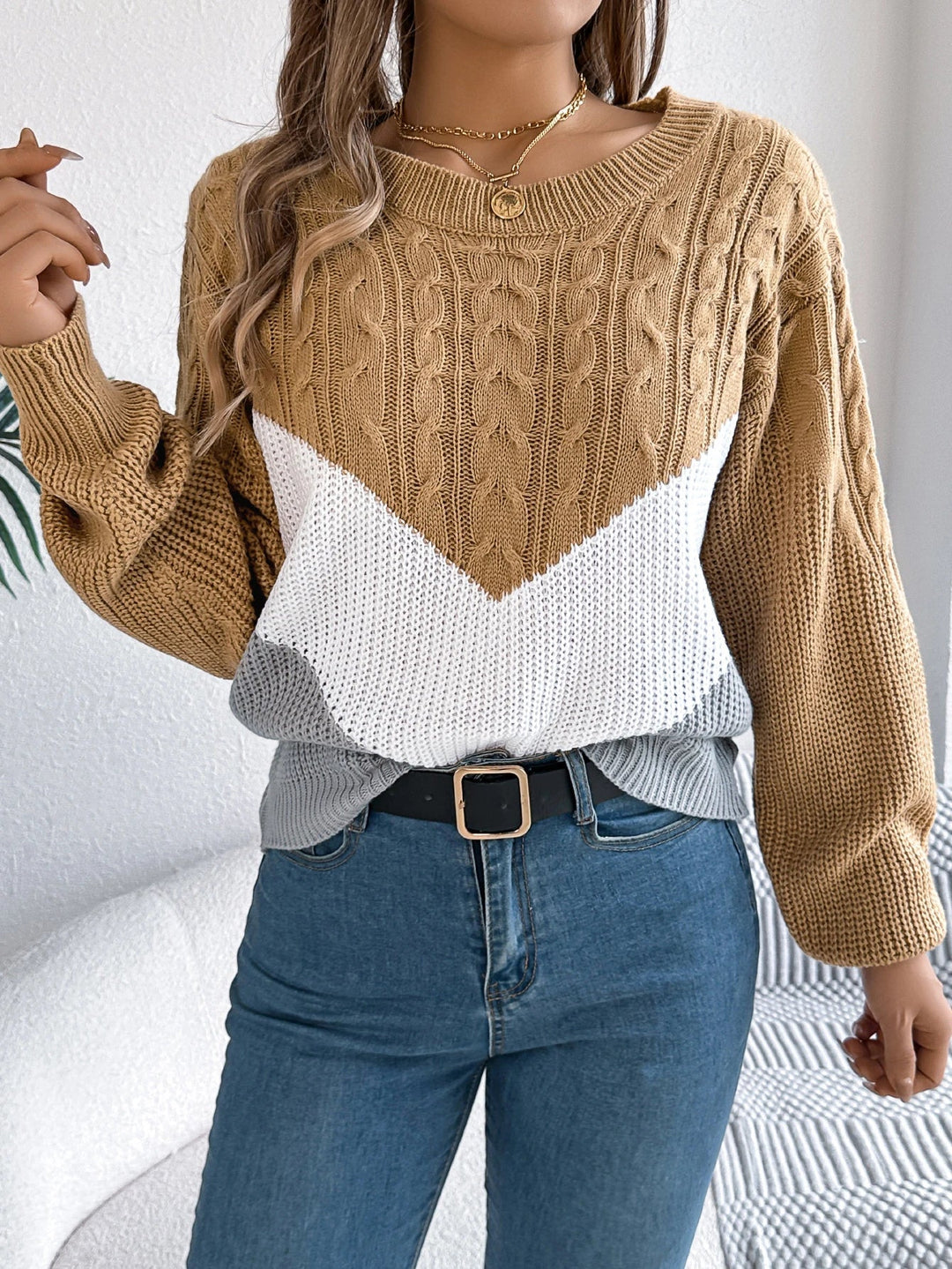 Damski Sweter Kolorowy Warkocz | Chevron