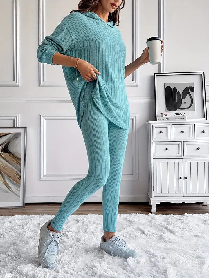 Damski Komplet Prążkowany Slim Fit z Dzianiny | Oversize