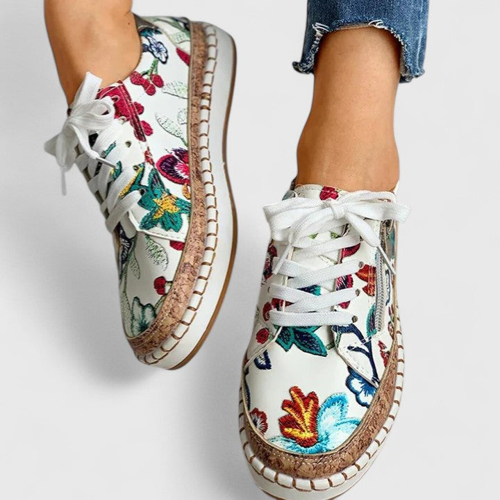 Damskie Płaskie Sneakersy w Kwiatowy Wzór | Casual