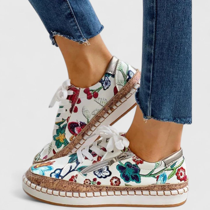 Damskie Płaskie Sneakersy w Kwiatowy Wzór | Casual