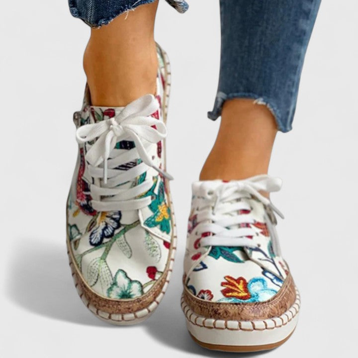 Damskie Płaskie Sneakersy w Kwiatowy Wzór | Casual