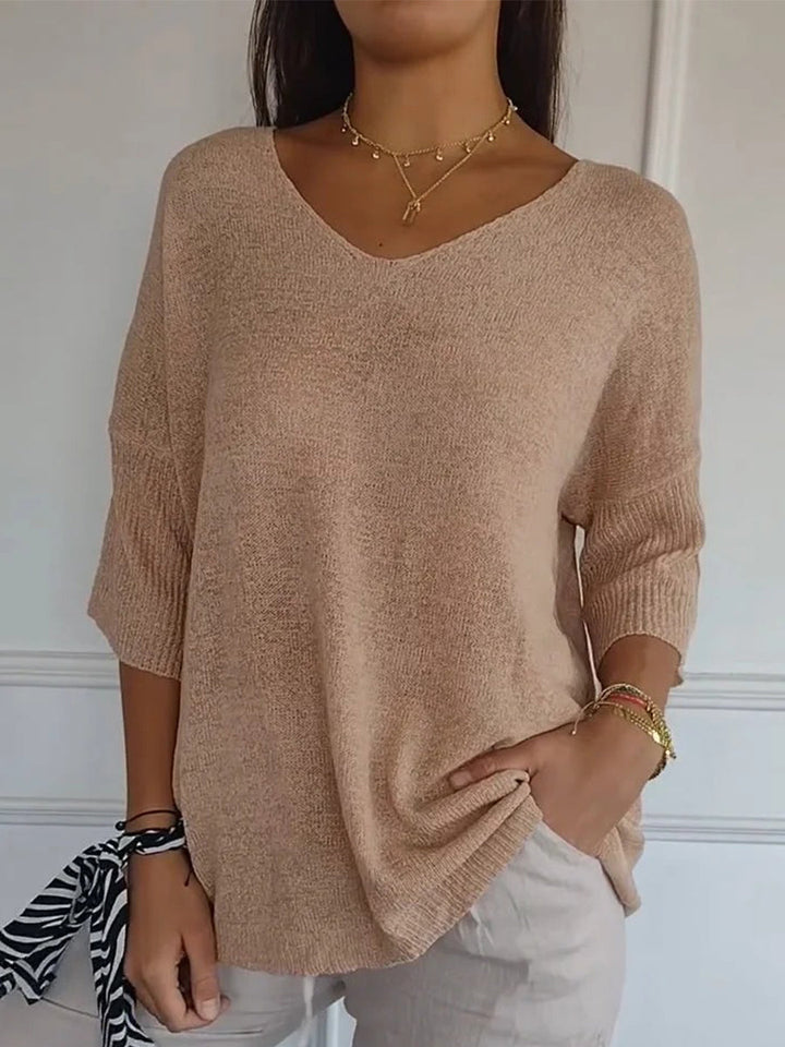 Damski Casualowy Dzianinowy Top | Rękaw 3/4