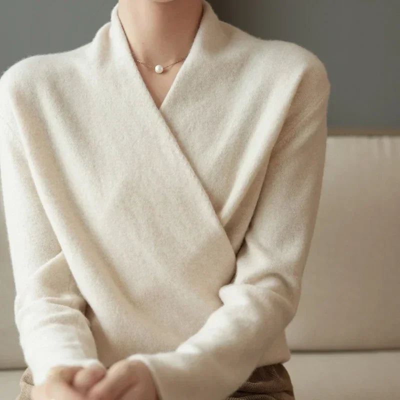 Damski Sweter V-Neck Ciepły z Dzianiny | Kopertowy