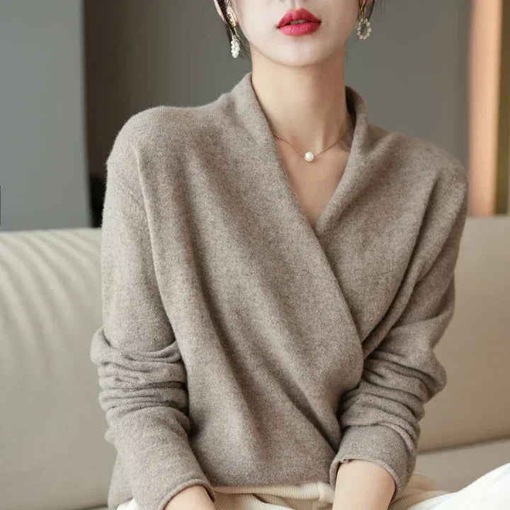 Damski Sweter V-Neck Ciepły z Dzianiny | Kopertowy