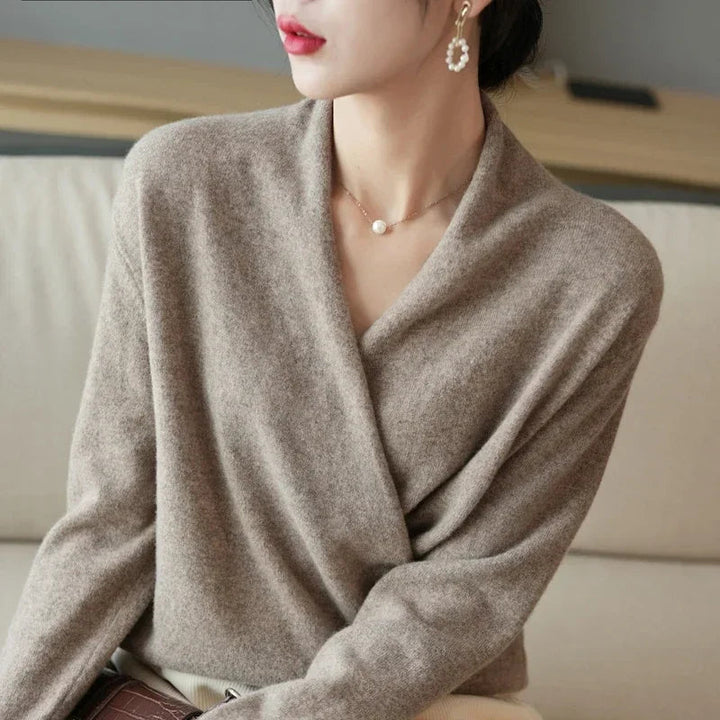 Damski Sweter V-Neck Ciepły z Dzianiny | Kopertowy