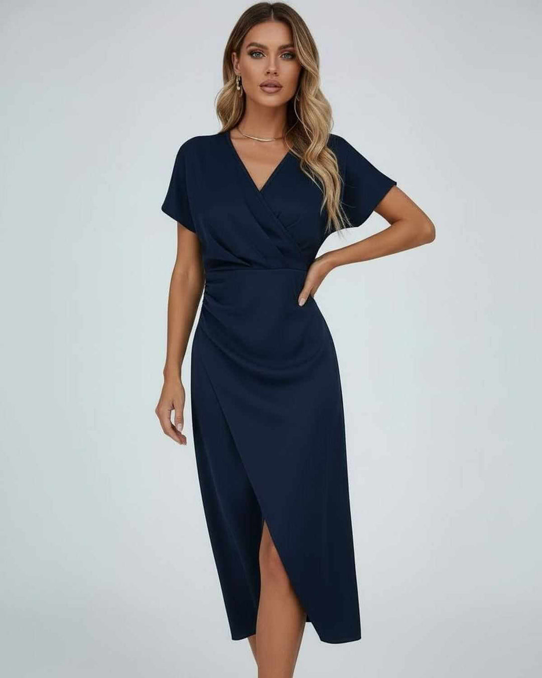 Damska Elegancka Kopertowa Sukienka | Midi