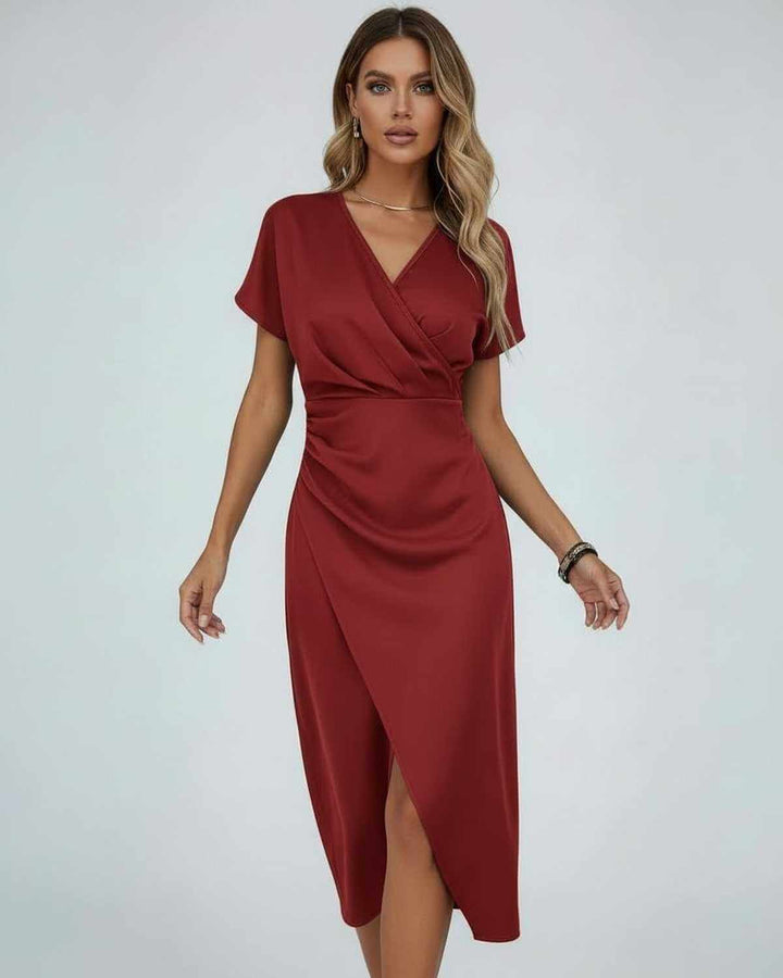 Damska Elegancka Kopertowa Sukienka | Midi