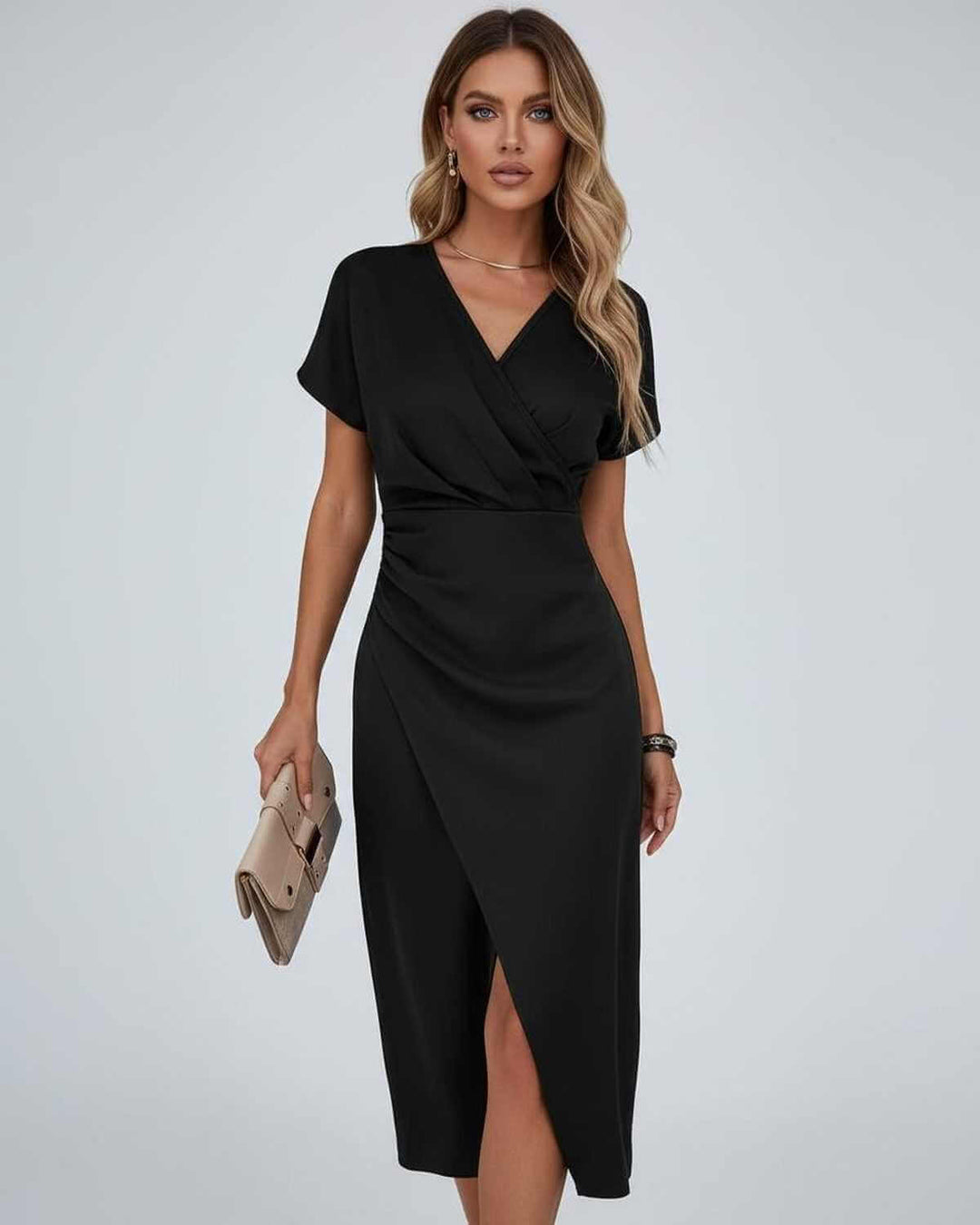 Damska Elegancka Kopertowa Sukienka | Midi