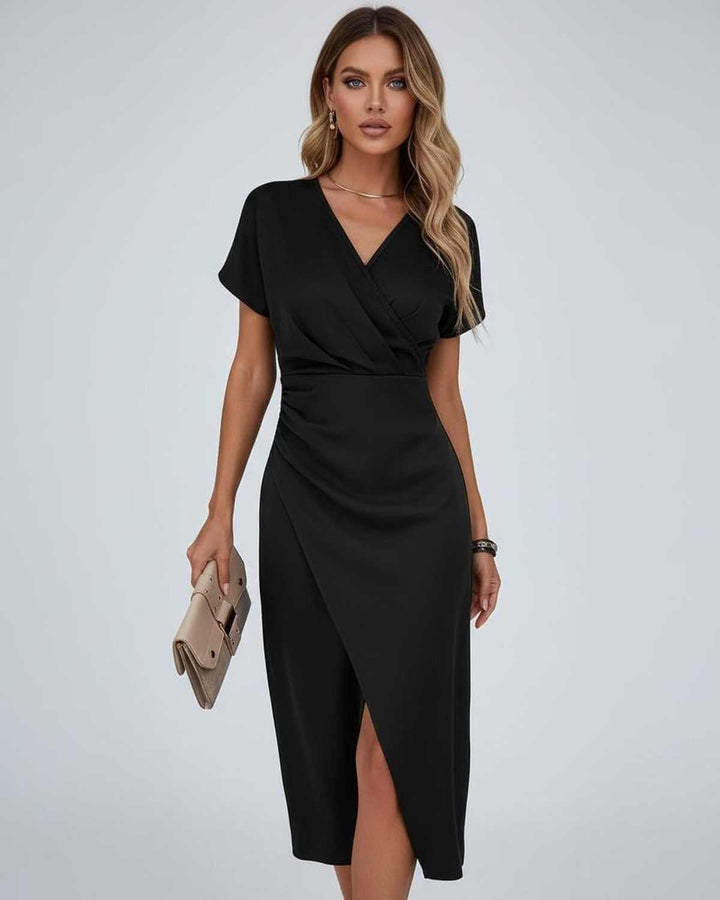 Damska Elegancka Kopertowa Sukienka | Midi