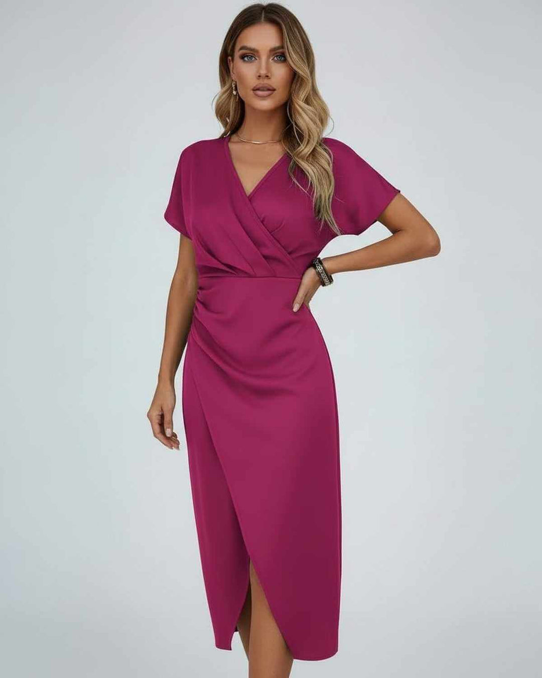 Damska Elegancka Kopertowa Sukienka | Midi