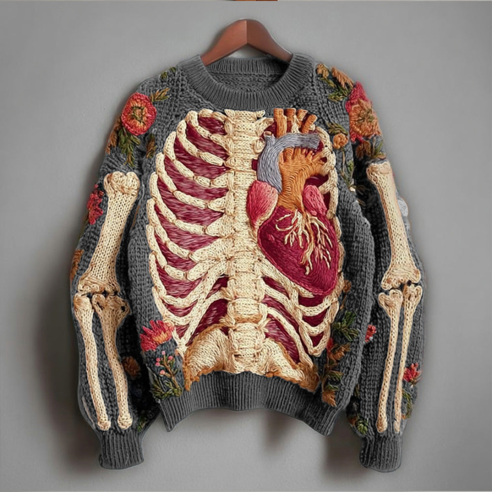 Damski Sweter Oversize Haftowany z Dzianiny | Halloween