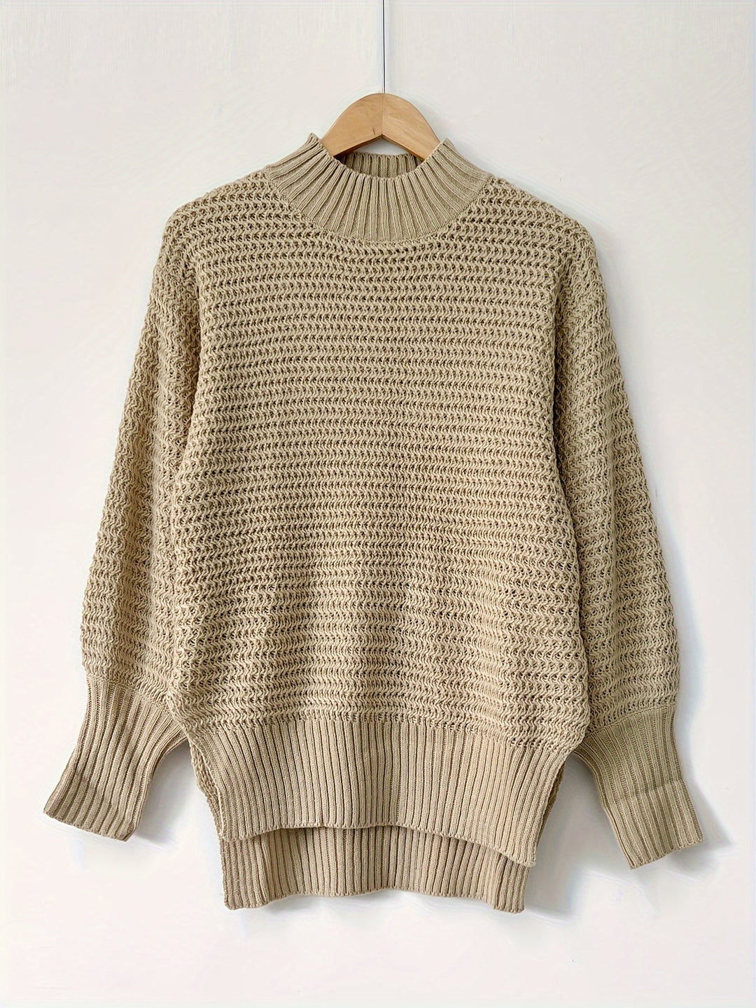 Damski Sweter Oversize Prążkowany z Dzianiny | Ciepły